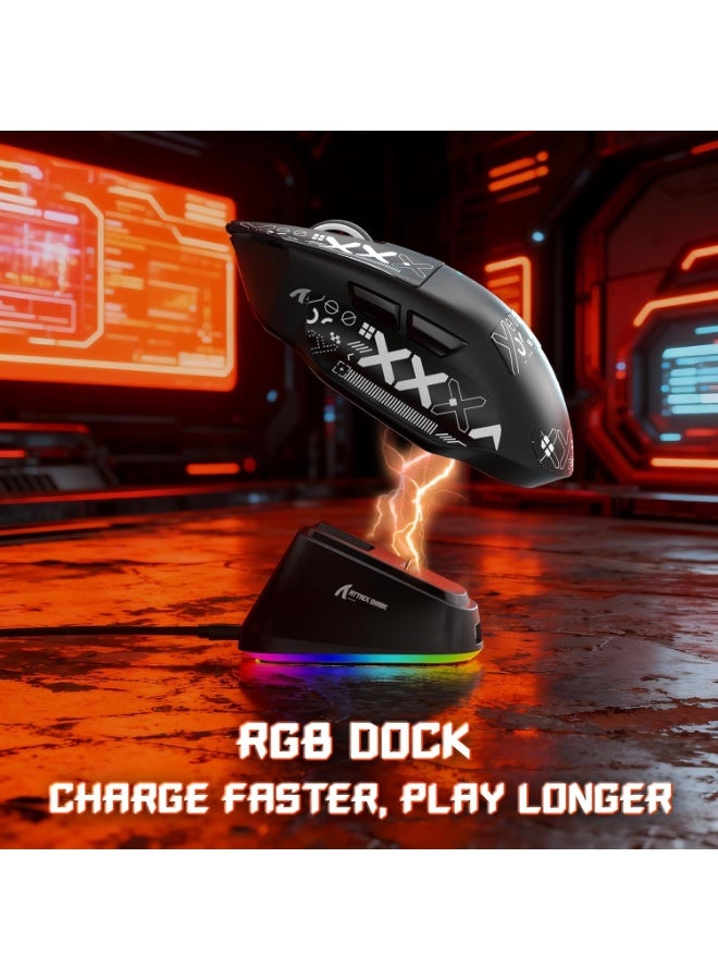 هجوم القرش ماوس ألعاب لاسلكي وسلكي بتقنية بلوتوث V6 مع قاعدة شحن مغناطيسية، معدل استجابة 1K، مستشعر PixArt PAW3311، دقة 25000 نقطة في البوصة، وزن خفيف للغاية 65 غرام - Image 2